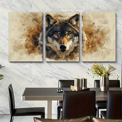 3pcs Rustic Watercolor Wolf Metal Print Ready to Hang Art