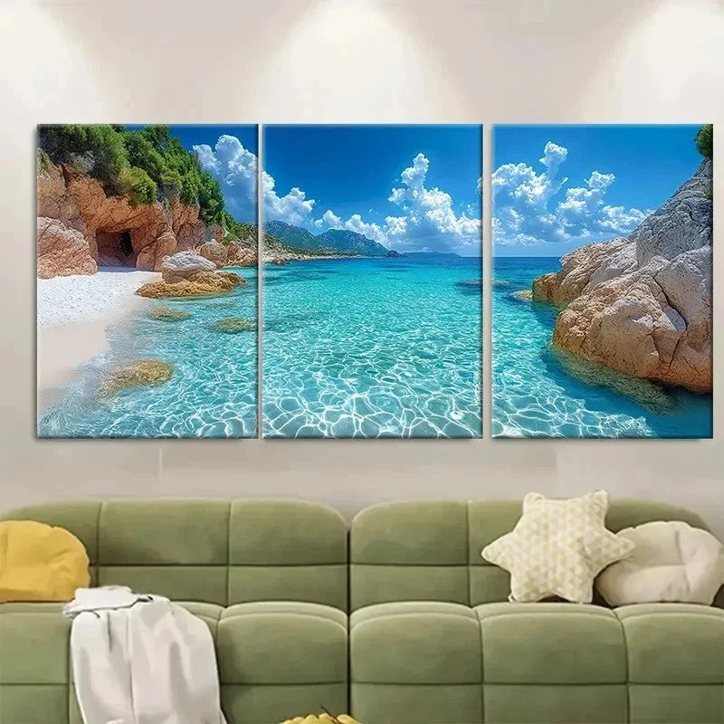 3pcs Clear Blue Tropical Beach TI  Wall Art Set Canvas Framed 60x90cm - High Quality Print 100% Australian Made Wall Canvas Ready to Hang - Bella Home Decor