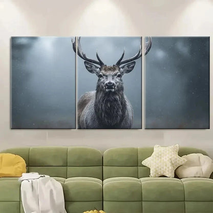 3pcs Misty Forest Stag Greyscale Wildlife FI  Wall Art Set Canvas Framed 60x90cm - High Quality Print 100% Australian Made Wall Canvas Ready to Hang