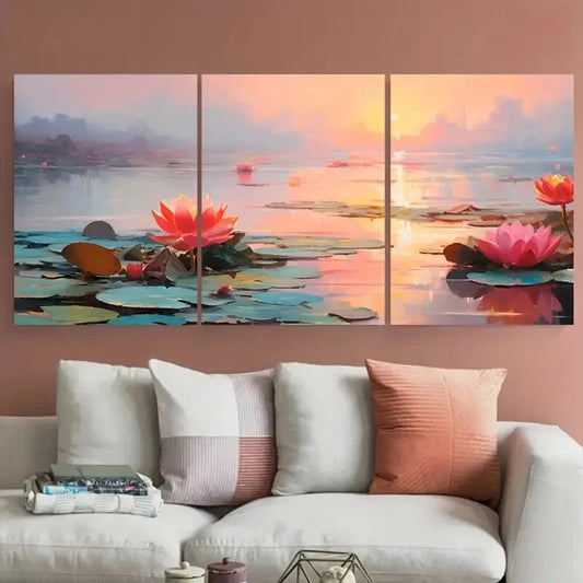 3pcs Nature Scene with Pink and Orange Flowers Metal Print Ready to Hang Art - Bella Home Decor