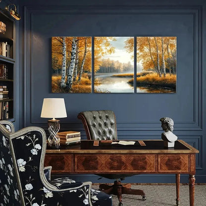 3pcs Autumn Forest Landscape Birch Trees Metal Print Ready to Hang Art - Bella Home Decor