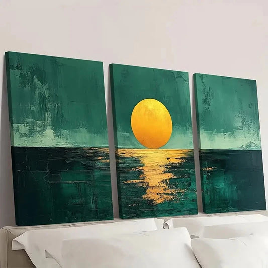 3pcs Vibrant Sunset & Moonrise Design GS Wall Art Set Canvas Framed 60x90cm - High Quality Print 100% Australian Made Wall Canvas Ready to Hang