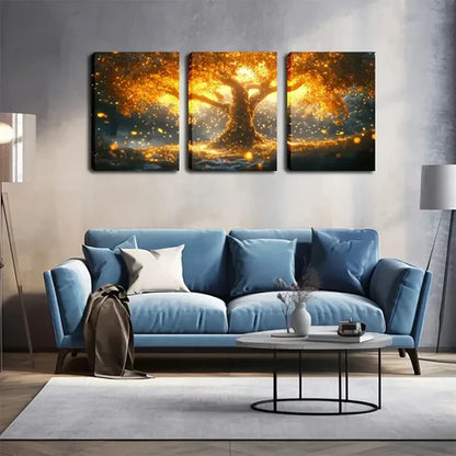 3pcs Golden Glow Tree Landscape Painting Wall Art Set Canvas Unframed - High Quality Print 100% Australian Made Wall Canvas - Bella Home Decor