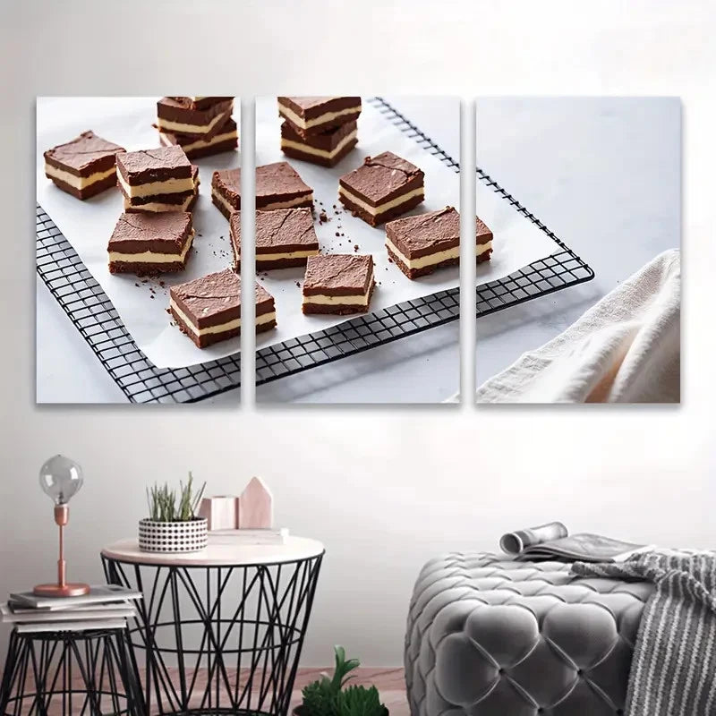 3pcs Brownies on Wire Rack Food Art Wall Art Set Canvas Framed 40x60cm - High Quality Print 100% Australian Made Wall Canvas Ready to Hang - Bella Home Decor