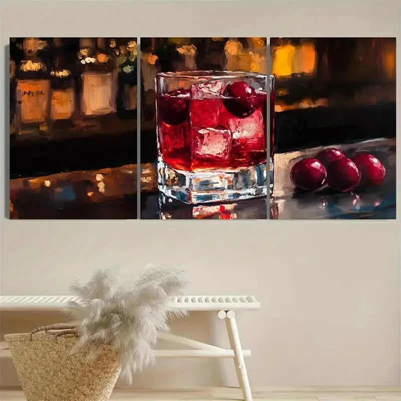 3pcs Vodka Cranberry Alcohol Bar Design Metal Print Ready to Hang Art - Bella Home Decor