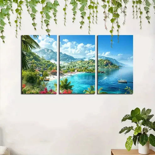 3pcs Tropical Island  Art Canvas Unframed - High Quality Print 100% Australian Made Wall Canvas