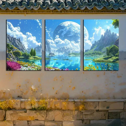 3pcs Vivid Planetary and Floral Fantasy Design Metal Print Ready to Hang Art - Bella Home Decor
