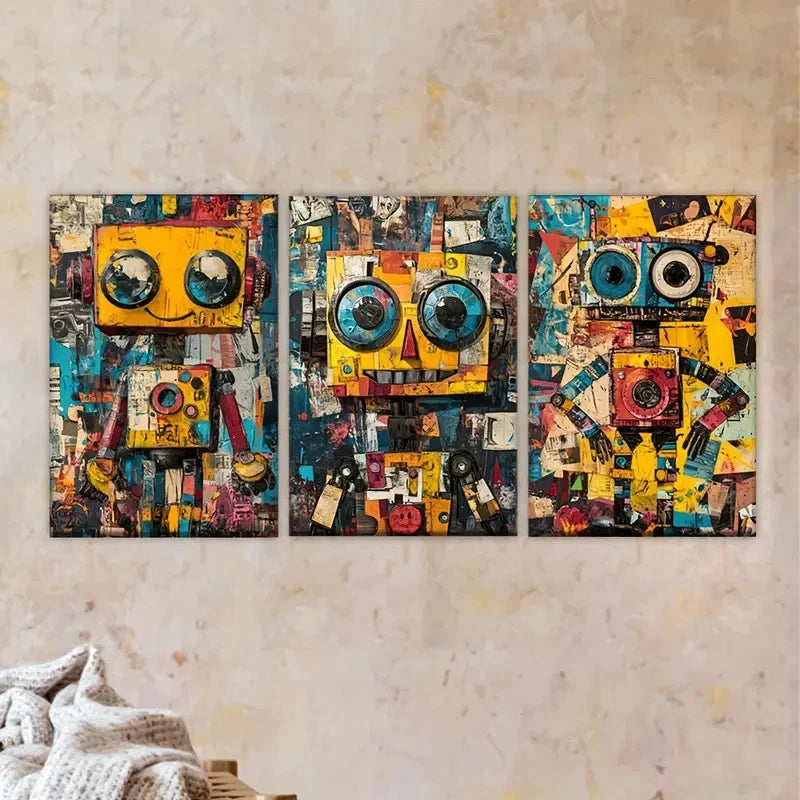 3pcs Adorned with Various Colorful Images Wall Art Set Canvas Framed 60x90cm - High Quality Print 100% Australian Made Wall Canvas Ready to Hang - Bella Home Decor