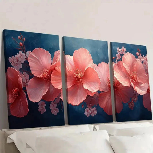 3pcs Pink Musk Flower Elegant Floral A Wall Art Set Canvas Framed 40x60cm - High Quality Print 100% Australian Made Wall Canvas Ready to Hang