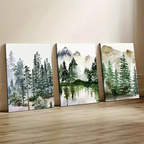3pcs Mountain Forest Scenery Tranquil River Wall Art Canvas Unframed - High Quality Print 100% Australian Made Wall Canvas
