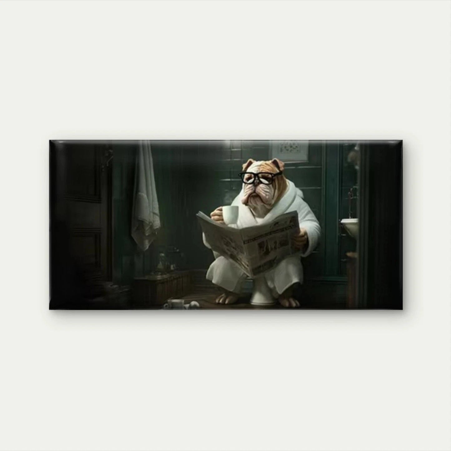 Bulldog Reading Newspaper Wall Art Canvas Office Home Room Framed 120x60cm