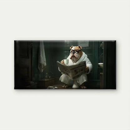 Bulldog Reading Newspaper Wall Art Canvas Office Home Room Framed 120x60cm
