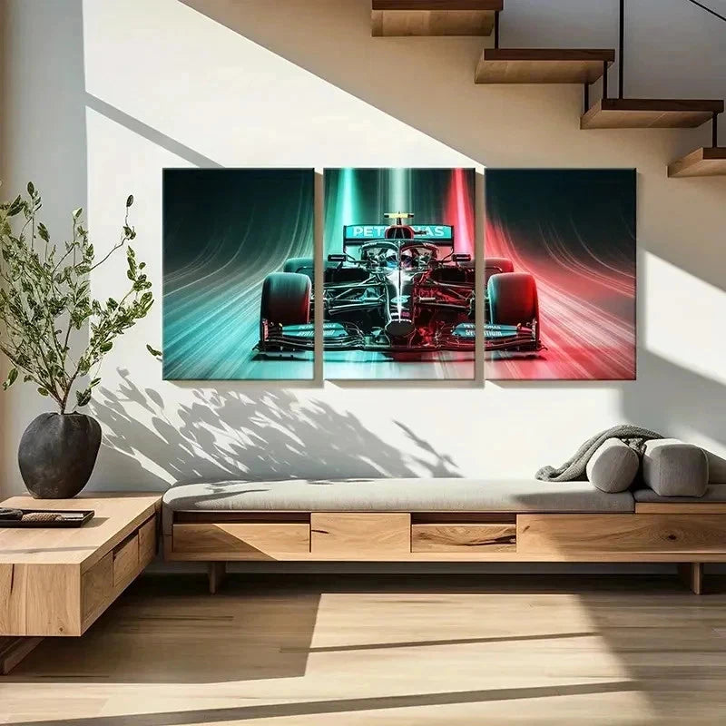 3pcs Modern Race Car Formula 1 Decor Wall Art Set Canvas Framed 60x90cm - High Quality Print 100% Australian Made Wall Canvas Ready to Hang