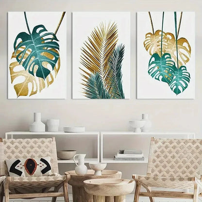 3pcs Painting Tropical Leaves Metal Print Ready to Hang Art - Bella Home Decor