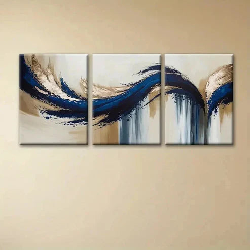 3pcs Contemporary Abstract Blue Golden  Wall Art Set Canvas Unframed - High Quality Print 100% Australian Made Wall Canvas - Bella Home Decor