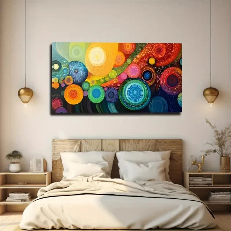 Vibrant Abstract Circle Décor Wall Art Canvas Office Home Room Framed 120x60cm