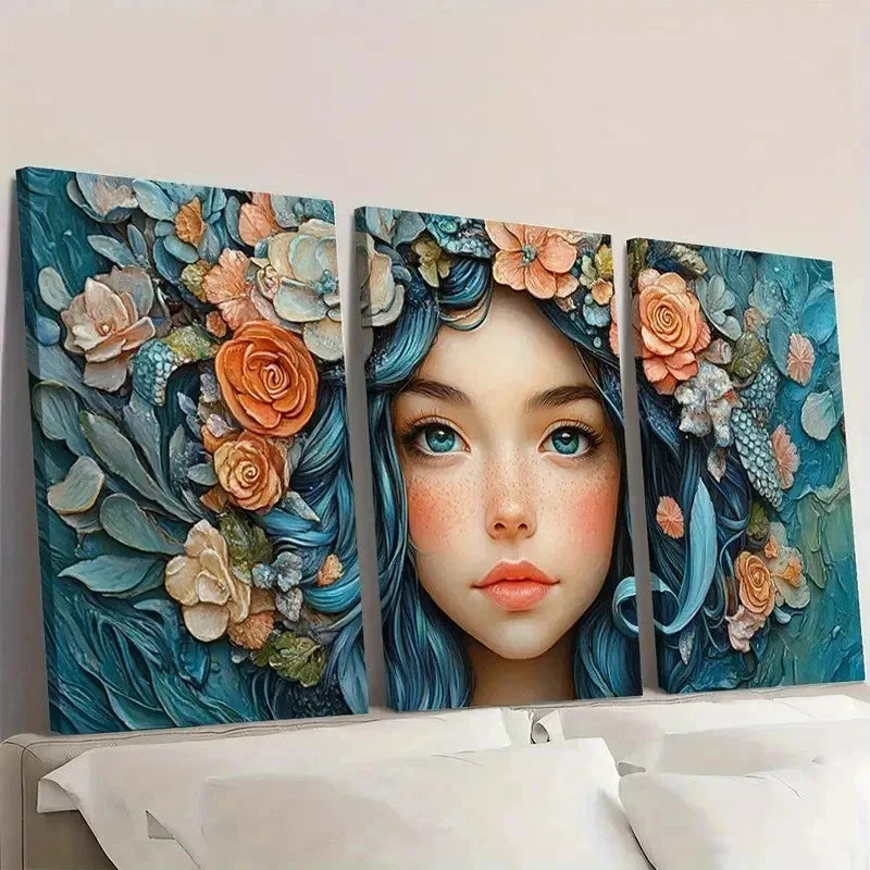 3pcs Underwater Scene with Floral Wreath F  Wall Art Set Canvas Framed 60x90cm - High Quality Print 100% Australian Made Wall Canvas Ready to Hang