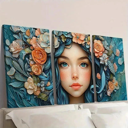 3pcs Underwater Scene with Floral Wreath F  Wall Art Set Canvas Framed 60x90cm - High Quality Print 100% Australian Made Wall Canvas Ready to Hang