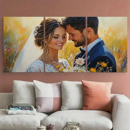 3pcs Wedding Couple Portrait Floral Design Metal Print Ready to Hang Art - Bella Home Decor