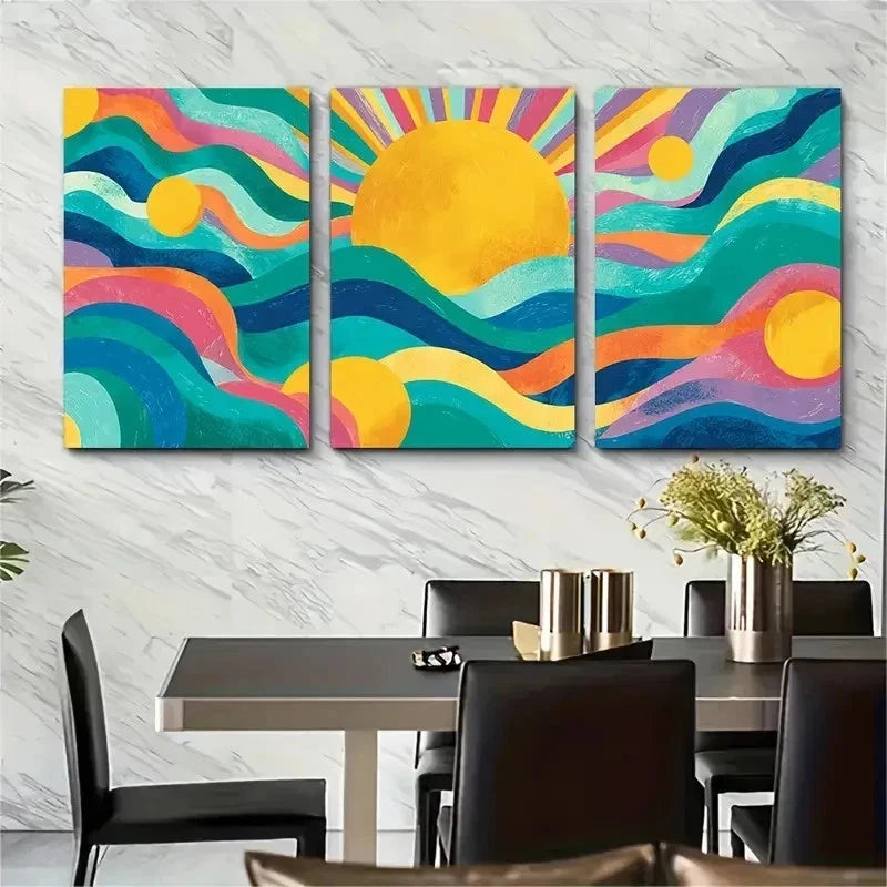 3pcs Soleil Colourful Summer Nature Perfect Wall Art Set Canvas Framed 50x70cm - High Quality Print 100% Australian Made Wall Canvas Ready to Hang