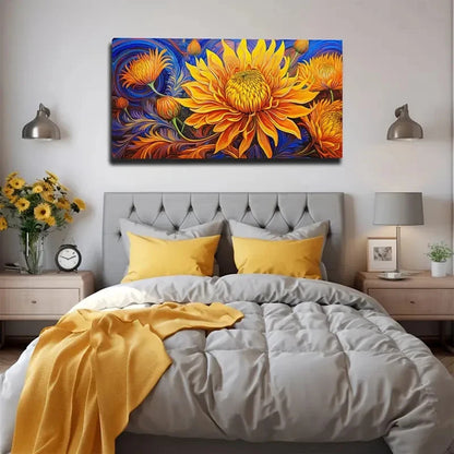 Large Yellow Flower Wall Art Canvas Office Home Room Framed 120x60cm