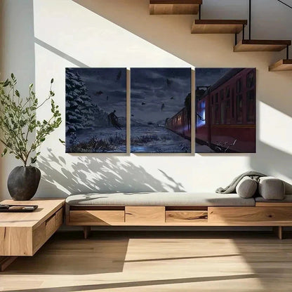 3pcs Featuring Wizards Ghosts & Winter Scene Wall Art Set Canvas Framed 60x90cm - High Quality Print 100% Australian Made Wall Canvas Ready to Hang