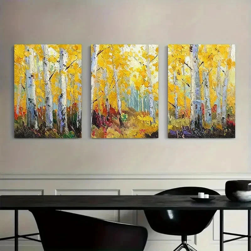 3pcs Grove in Autumn with Yellow Leaves Metal Print Ready to Hang Art - Bella Home Decor