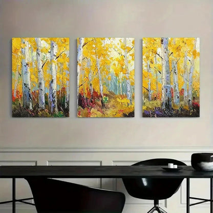 3pcs Grove in Autumn with Yellow Leaves Metal Print Ready to Hang Art - Bella Home Decor