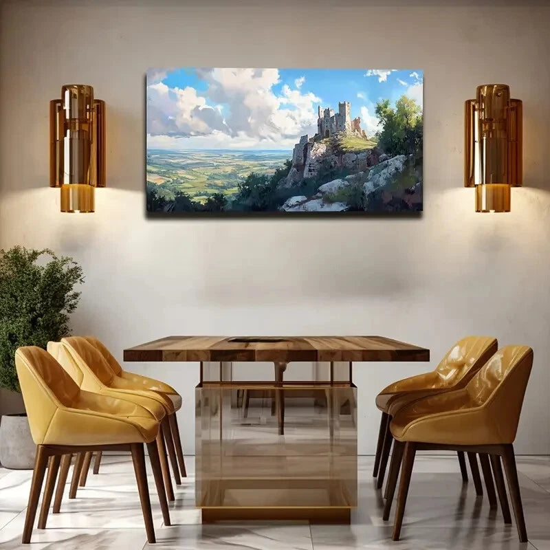 Ancient Castle Rocky Mountain Wall Art Canvas Office Home Room Framed 120x60cm - Bella Home Decor