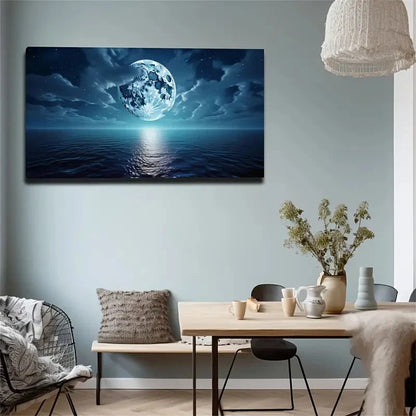 Full Moon On Sea Modern Wall Art Canvas Office Home Room Framed 120x60cm