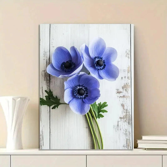 Blue Anemone Flowers 3D Floral Blue 40x60cm Metal Print Ready to Hang