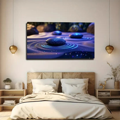Twinkling Magic Blue Purple Wall Art Canvas Office Home Room Framed 120x60cm