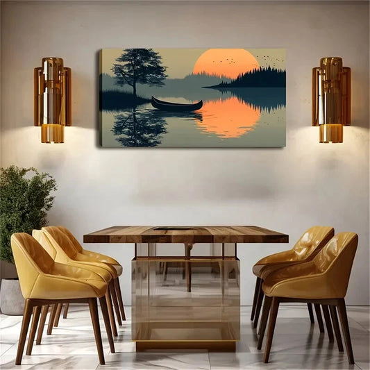 Minimalist Modern Serene Lake Wall Art Canvas Office Home Room Framed 120x60cm