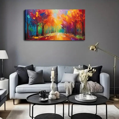 Abstract Colorful Roads Trees Wall Art Canvas Office Home Room Framed 120x60cm