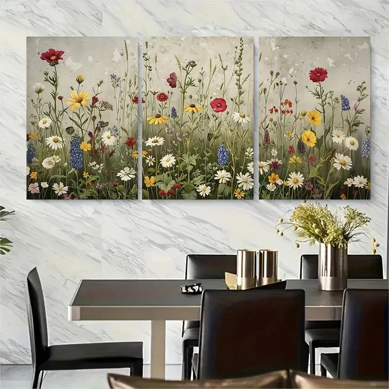 3pcs Colorful Country Meadow Gardenscape Metal Print Ready to Hang Art - Bella Home Decor