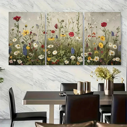 3pcs Colorful Country Meadow Gardenscape Metal Print Ready to Hang Art - Bella Home Decor