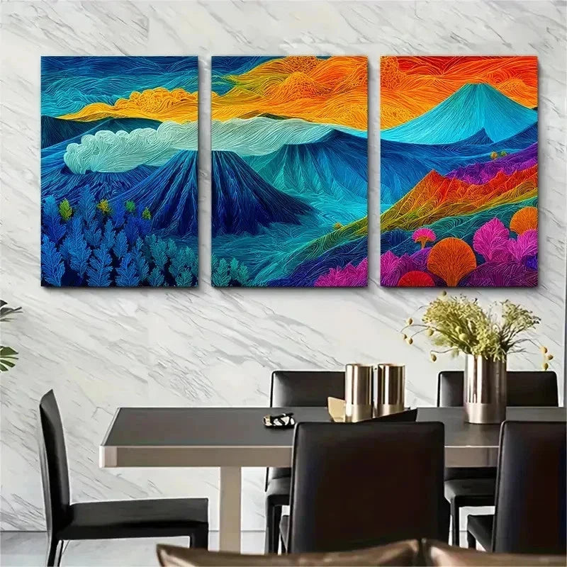 3pcs Abstract Mount Bromo Travel Decor Perfect Wall Art Set Canvas Framed 50x70cm - High Quality Print 100% Australian Made Wall Canvas Ready to Hang - Bella Home Decor