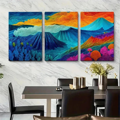 3pcs Abstract Mount Bromo Travel Decor Perfect Wall Art Set Canvas Framed 50x70cm - High Quality Print 100% Australian Made Wall Canvas Ready to Hang - Bella Home Decor