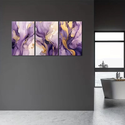 3pcs Purple And Golden Abstract Design Metal Print Ready to Hang Art