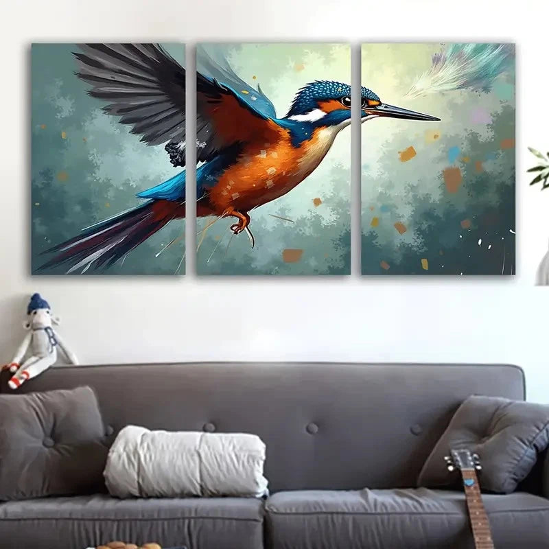 3pcs Kingfisher in Flight Nature Scene Wall Art Set Canvas Framed 40x60cm - High Quality Print 100% Australian Made Wall Canvas Ready to Hang