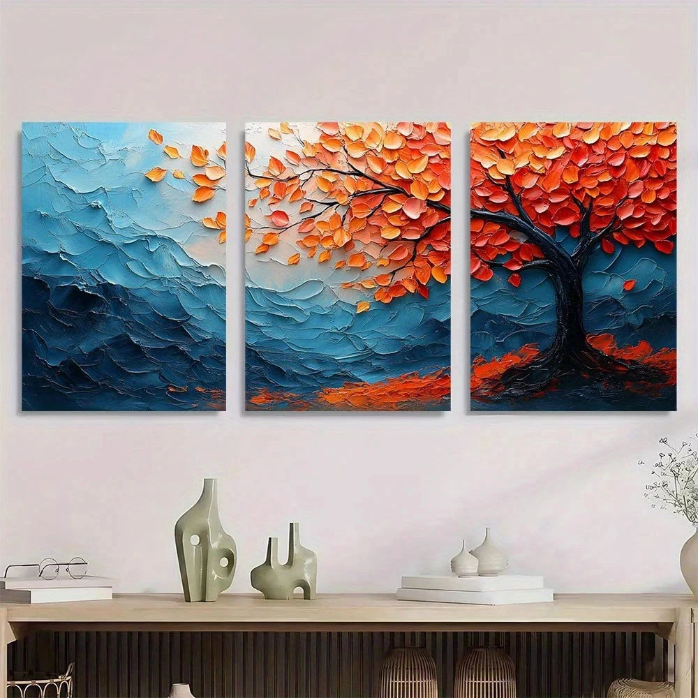 3pcs Modern Abstract Autumn Leaf Tree Metal Print Ready to Hang Art - Bella Home Decor