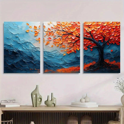 3pcs Modern Abstract Autumn Leaf Tree Metal Print Ready to Hang Art - Bella Home Decor