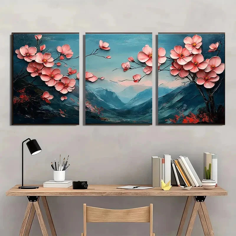 3pcs Abstract Mountain and Flower Design Metal Print Ready to Hang Art - Bella Home Decor