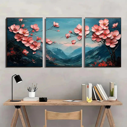 3pcs Abstract Mountain and Flower Design Metal Print Ready to Hang Art - Bella Home Decor