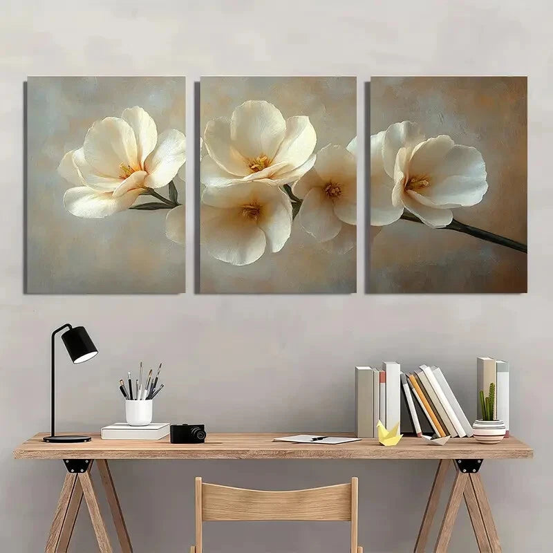 3pcs Elegant White Freesia Floral Art Prints Metal Print Ready to Hang Art - Bella Home Decor