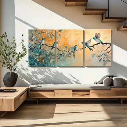 3pcs Hummingbird Floral Abstract Art Vintage Metal Print Ready to Hang Art - Bella Home Decor
