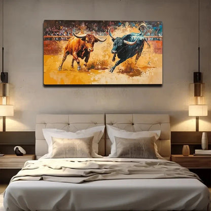 Two Powerful Bulls Wall Art Canvas Office Home Room Framed 120x60cm