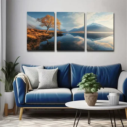 3pcs Featuring Mountains And Lakes Wall Art Set Wall Art Canvas Unframed - High Quality Print 100% Australian Made Wall Canvas