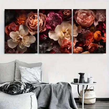 3pcs Dark Romantic Burgundy Peony Wall Art Set Canvas Unframed - High Quality Print 100% Australian Made Wall Canvas - Bella Home Decor
