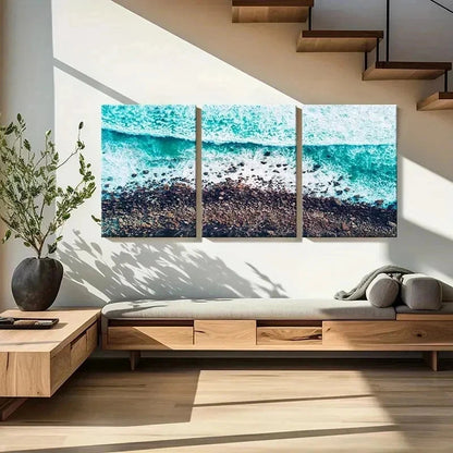 3pcs Ocean Waves Beach Nature Landscape Wall Art Set Canvas Framed 50x70cm - High Quality Print 100% Australian Made Wall Canvas Ready to Hang